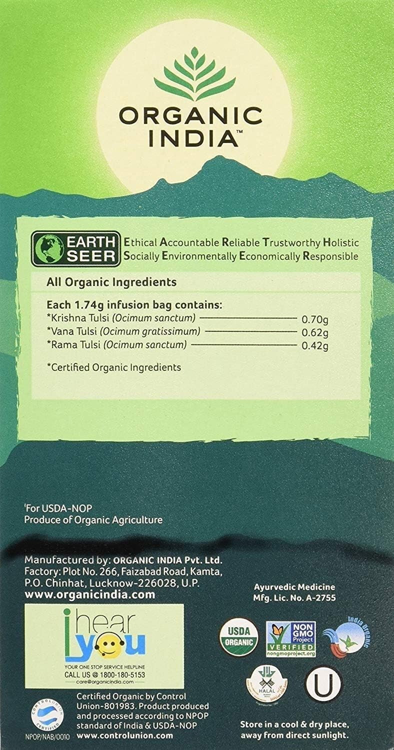 Pack of 2 - Organic India Tulsi Original - 25 Tea  Bags  Free Shipping